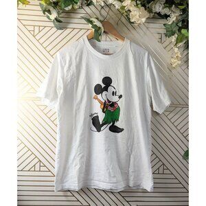 UNIQLO X Disney T-Shirt Unisex White Short Sleeve Mickey Mouse Hawaii Size LARGE